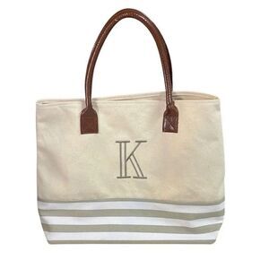 HOME EMBELLISH COLLECTION Monogrammed K Canvas Tote Beach Overnight Bag Large
